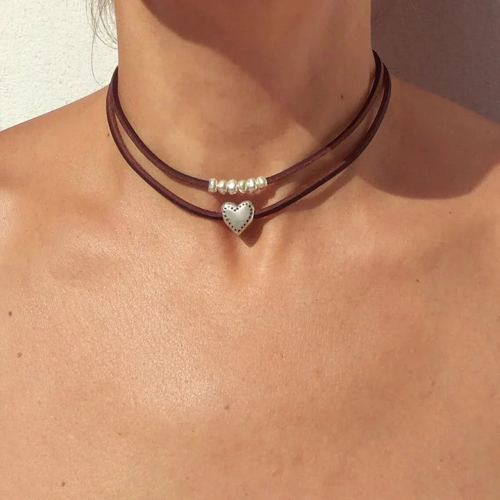 Kalsten | Layered Leather Heart Choker Necklace