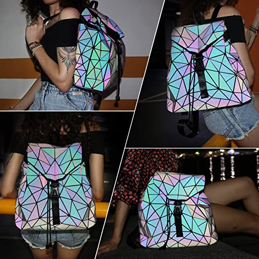 Reflective Colour-Changing Geometric Backpack for Women | Kalsten