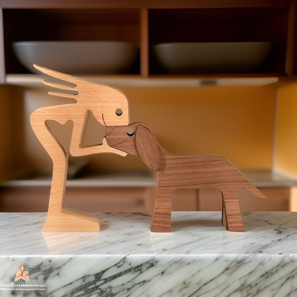 Kalsten | Handcrafted Wood Dog and Human Figurine