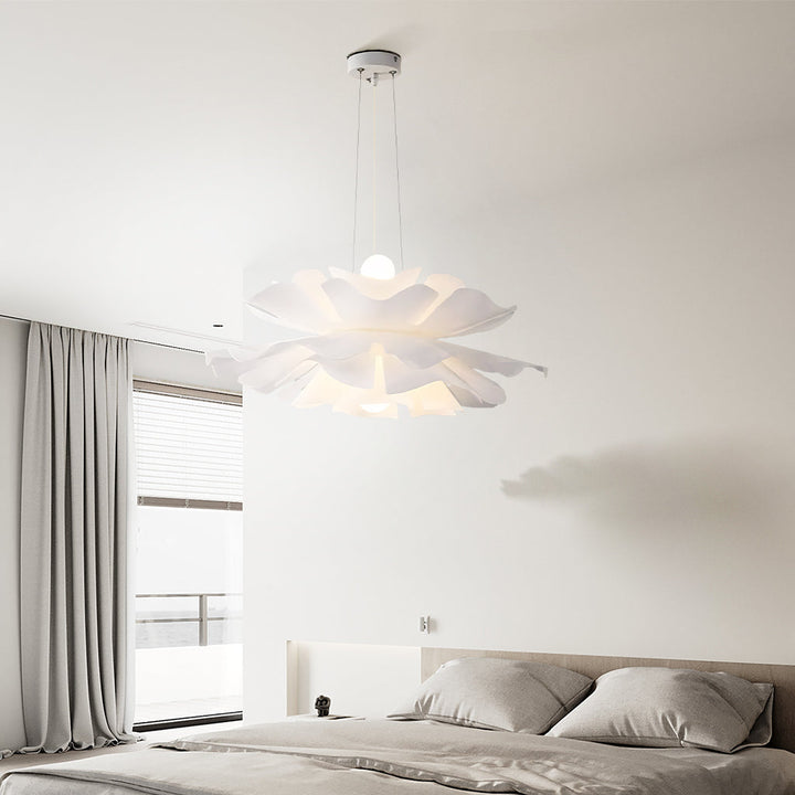 Pendant Light Acrylic Metal 15.7 in White Lotus Flower Dining Bedroom Living Room Lighting Fixture | Kalsten