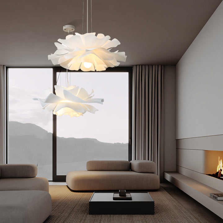 Pendant Light Acrylic Metal 15.7 in White Lotus Flower Dining Bedroom Living Room Lighting Fixture | Kalsten