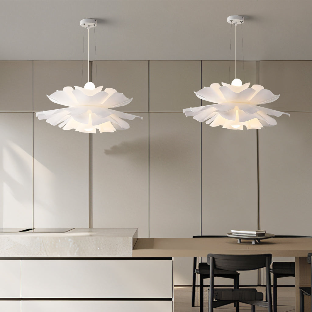Pendant Light Acrylic Metal 15.7 in White Lotus Flower Dining Bedroom Living Room Lighting Fixture | Kalsten