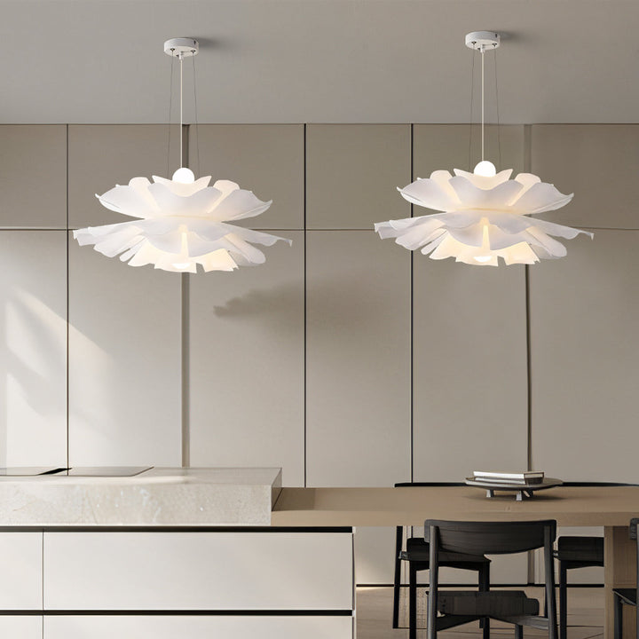 Pendant Light Acrylic Metal 15.7 in White Lotus Flower Dining Bedroom Living Room Lighting Fixture | Kalsten