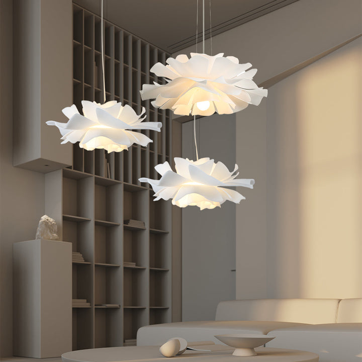 Pendant Light Acrylic Metal 15.7 in White Lotus Flower Dining Bedroom Living Room Lighting Fixture | Kalsten