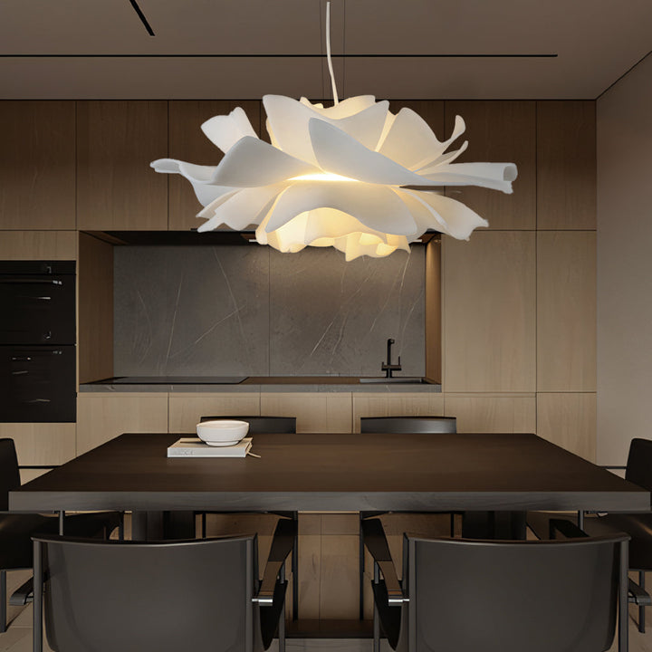 Pendant Light Acrylic Metal 15.7 in White Lotus Flower Dining Bedroom Living Room Lighting Fixture | Kalsten