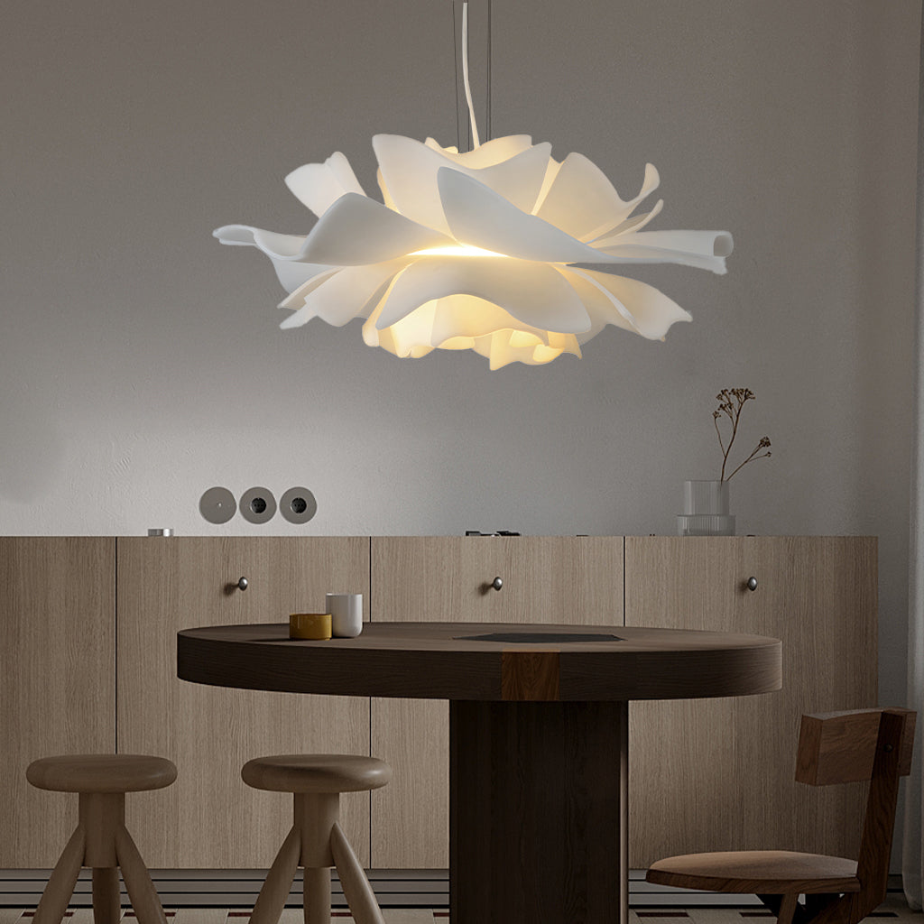 Pendant Light Acrylic Metal 15.7 in White Lotus Flower Dining Bedroom Living Room Lighting Fixture | Kalsten