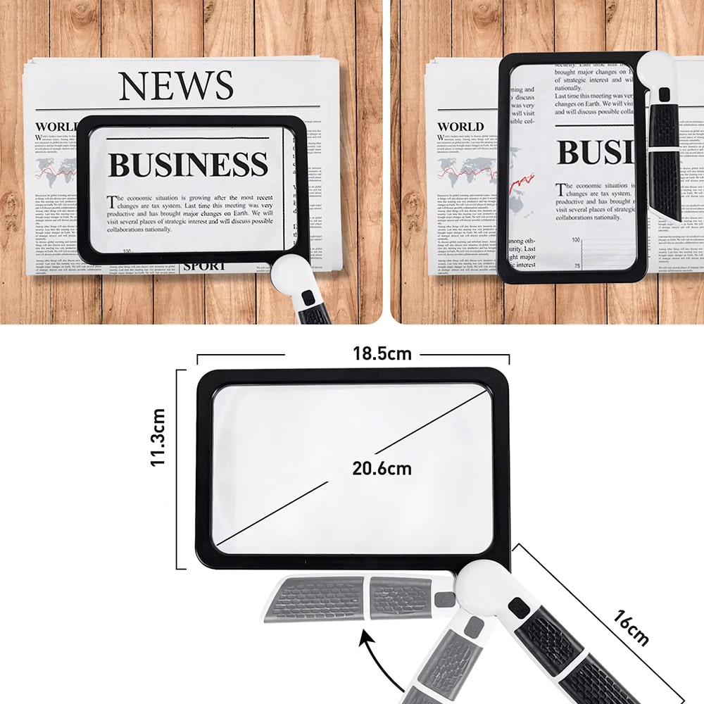 Kalsten | Full-Sided Handheld Magnifying Glass – 5X Magnification, LED Illuminated Magnifier with 3 Modes, Ideal for Reading Books and for Seniors