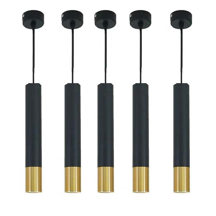 Elongated Cylinder Black and Gold Metal Shade LED Modern Pendant Light Island Hanging Lights | Kalsten