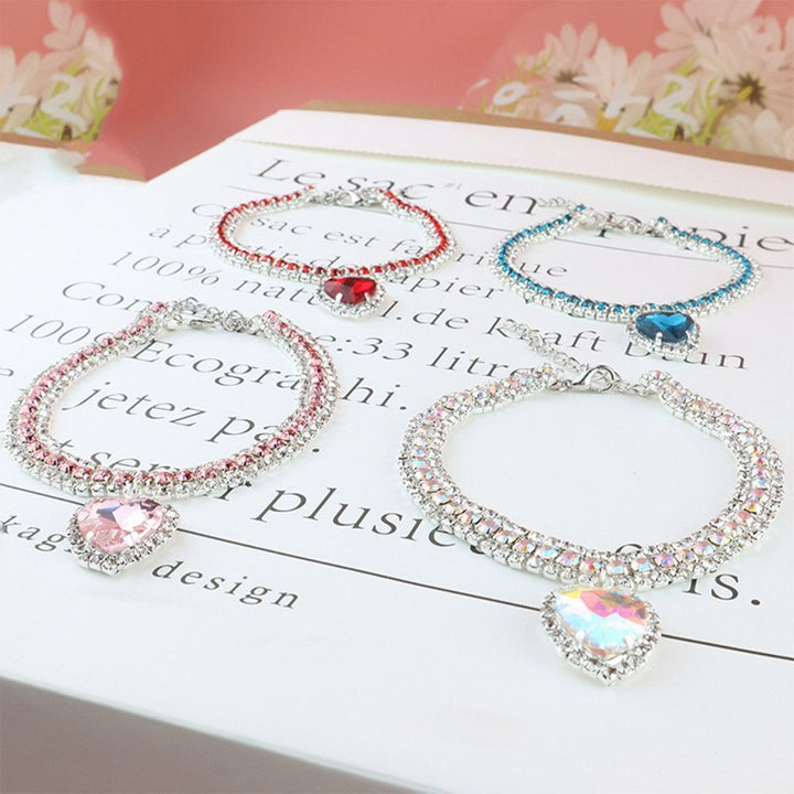 Luxury Cat | Luxury Crystal Cat Collar Heart Gemstone Pendant Reflective Kalsten