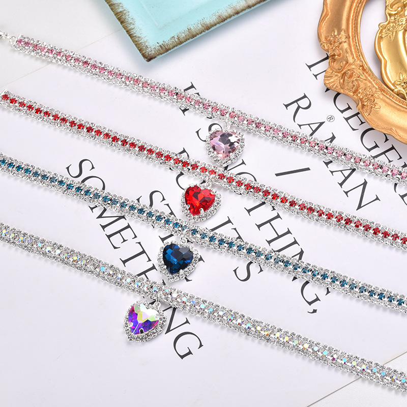 Luxury Cat | Luxury Crystal Cat Collar Heart Gemstone Pendant Reflective Kalsten