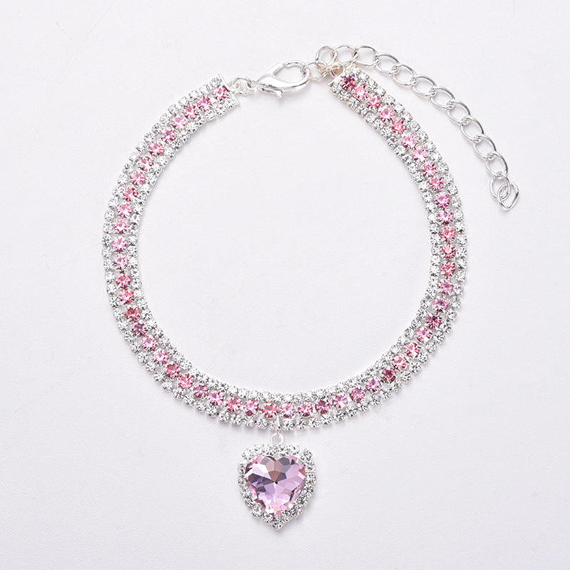 Luxury Cat | Luxury Crystal Cat Collar Heart Gemstone Pendant Reflective Kalsten
