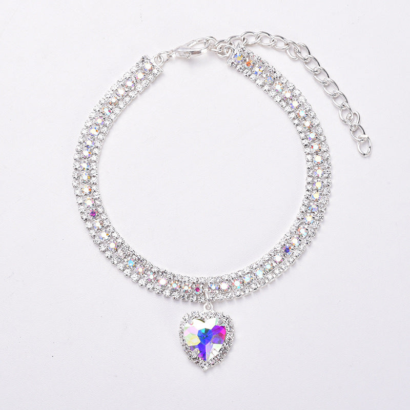 Luxury Cat | Luxury Crystal Cat Collar Heart Gemstone Pendant Reflective Kalsten