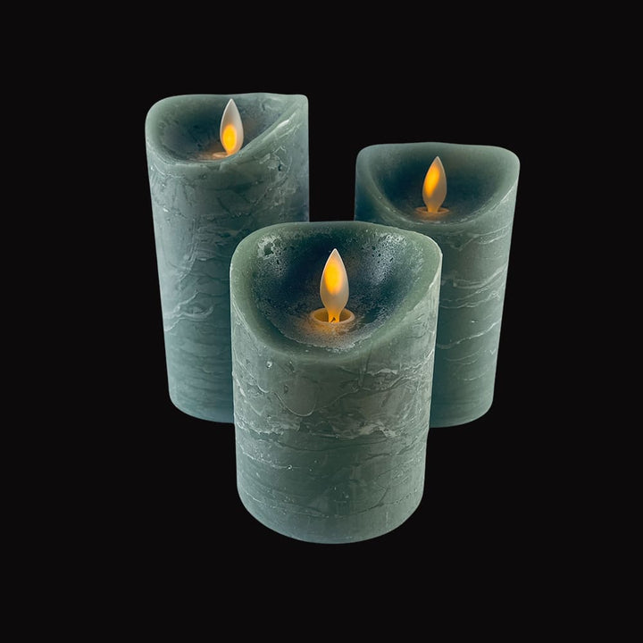 LED Candle - rustic - 3 pieces - 10/12.5/15 cm - with 3D flame - (various colors) | Kalsten