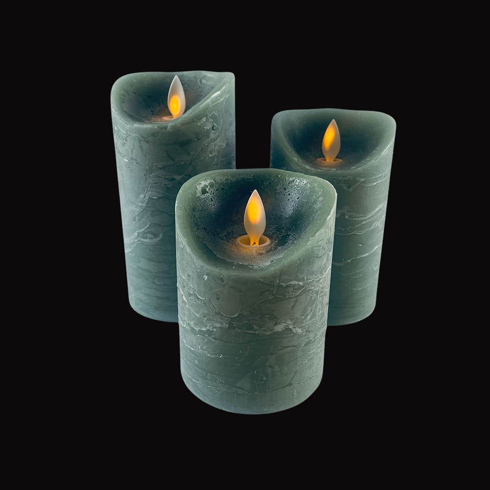 LED candle - rustic - 3 pieces - 10/12.5/15 cm - with 3D flame - (various colors) | Karnz