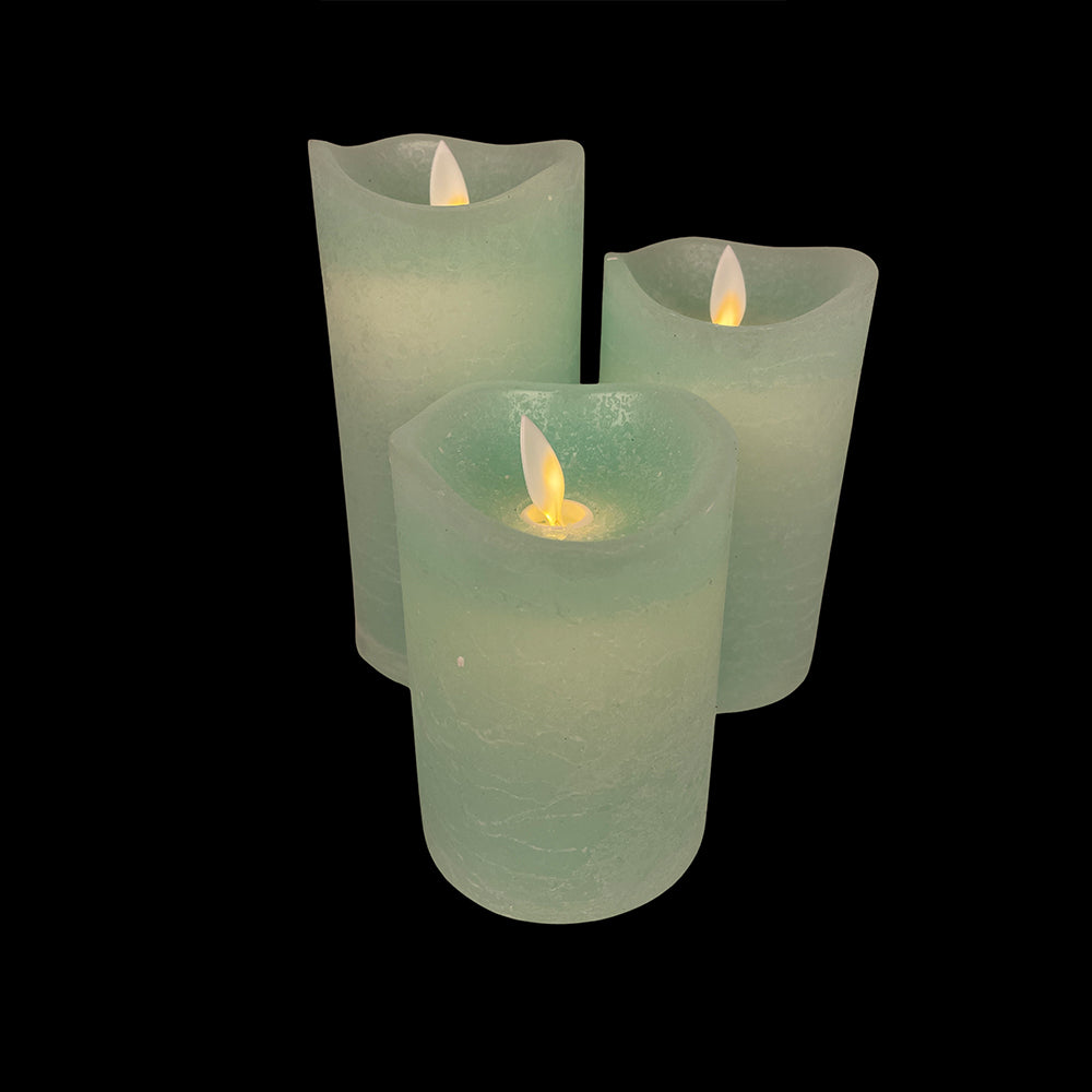 LED Candle - rustic - 3 pieces - 10/12.5/15 cm - with 3D flame - (various colors) | Kalsten