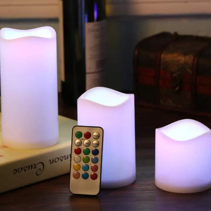 LED Candles - 3 pieces - 7.5/11.5/15 cm - with remote control - with color change | Kalsten
