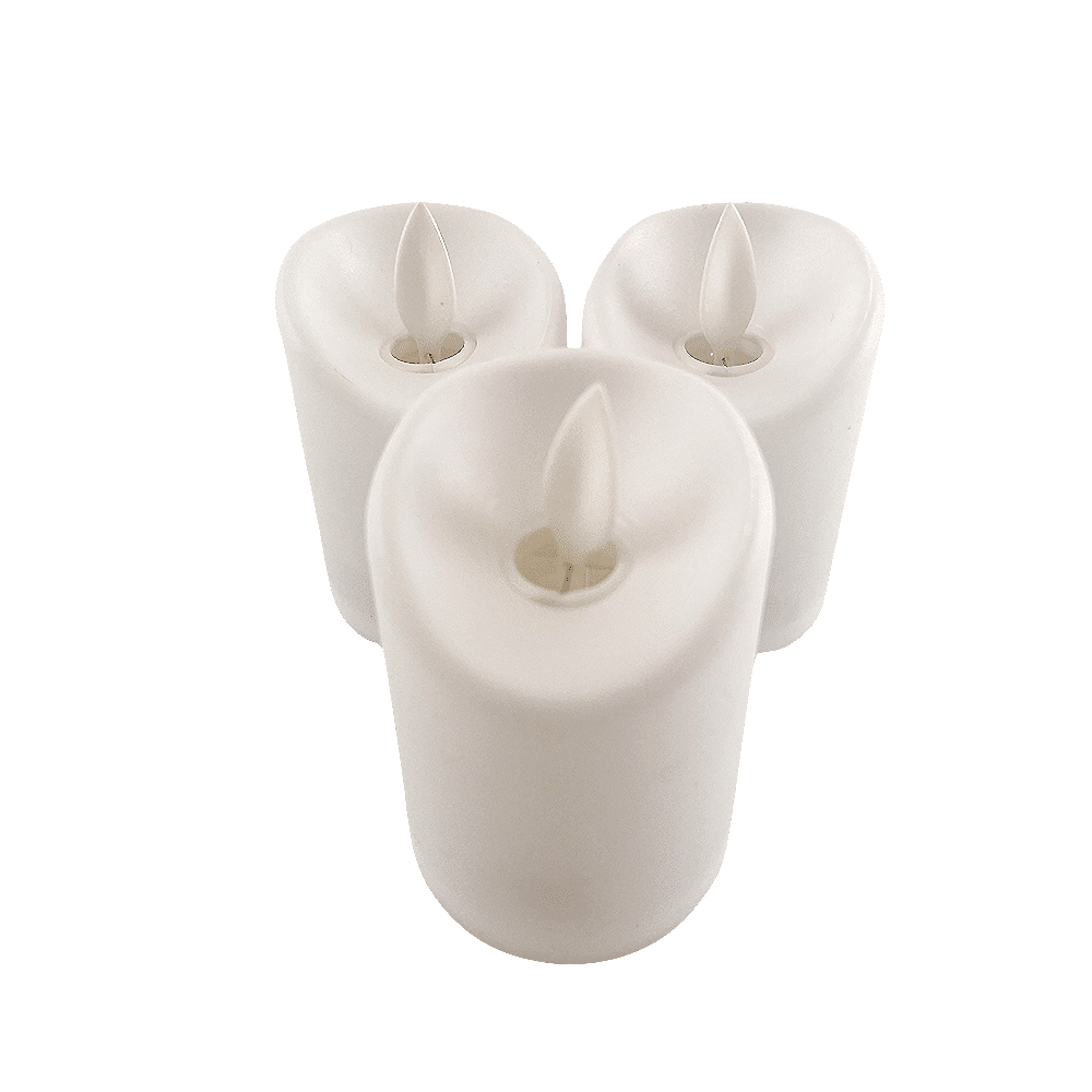 LED light white in plastic - with movable flame and remote control (3 pieces) | Kalsten