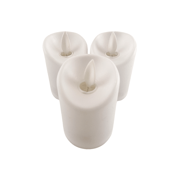 LED light white in plastic - with movable flame and remote control (3 pieces) | Kalsten