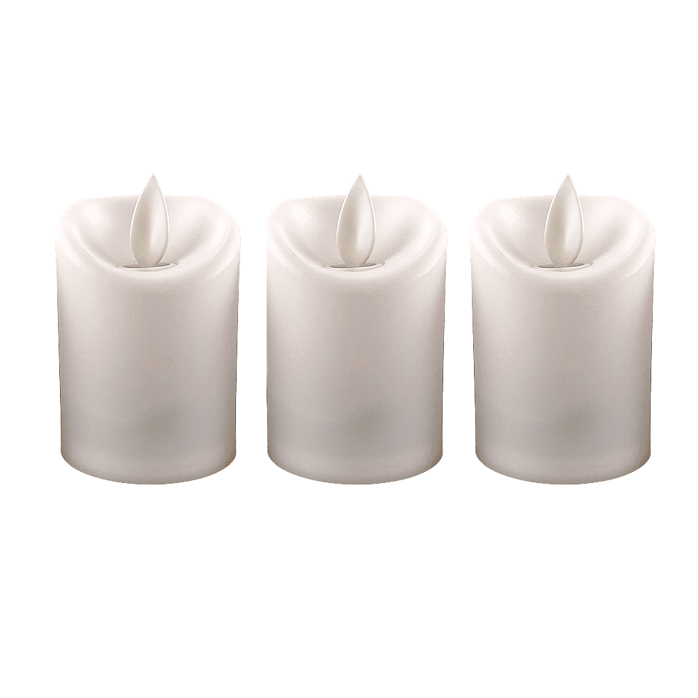 LED light white in plastic - with movable flame and remote control (3 pieces) | Kalsten