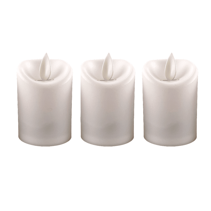 LED light white in plastic - with movable flame and remote control (3 pieces) | Kalsten