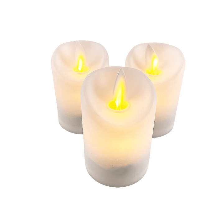 LED light white in plastic - with movable flame and remote control (3 pieces) | Kalsten