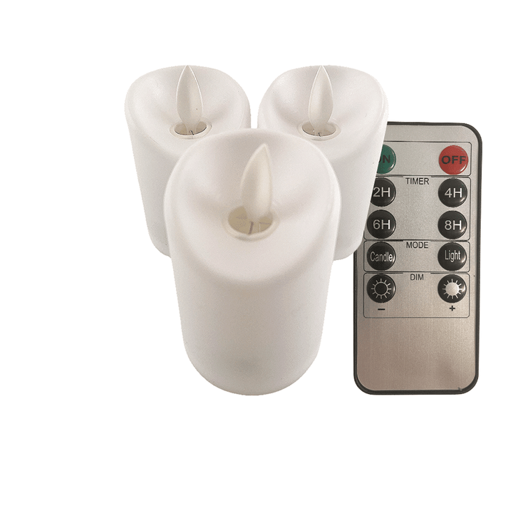 LED light white in plastic - with movable flame and remote control (3 pieces) | Kalsten
