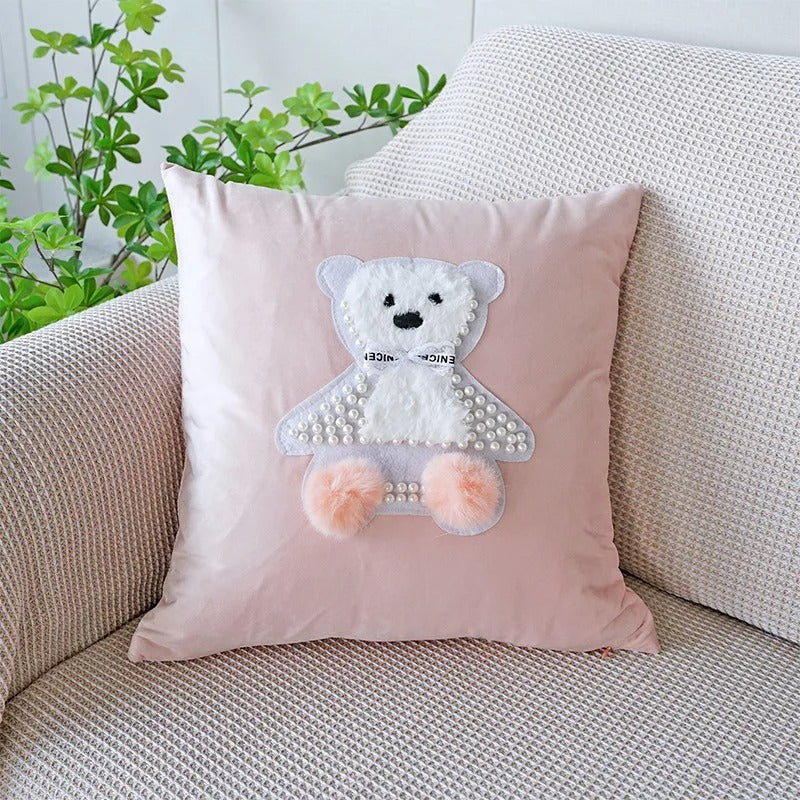 VelourVista Cushion Cover - Cute Pink Rabbit Pillow for an Enchanting Interior Kalsten