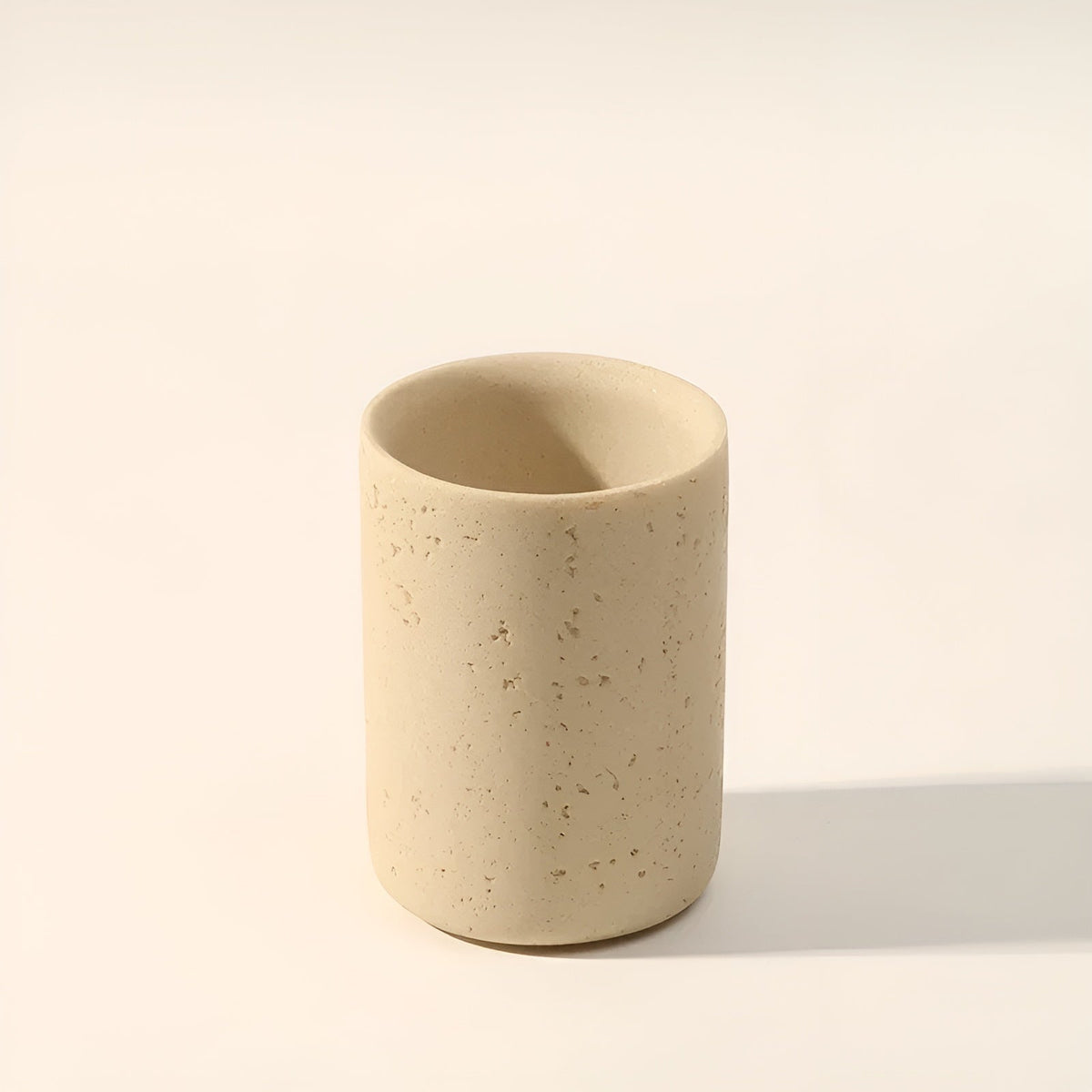 Toothbrush holder made of natural stone – with soap dispenser and tray | Elegant bathroom accessories made of travertine