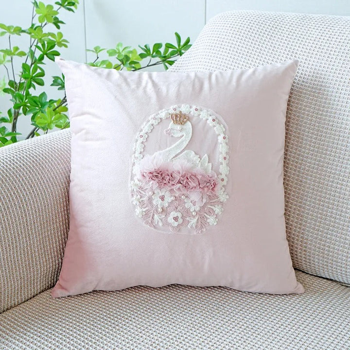VelourVista Cushion Cover - Cute Pink Rabbit Pillow for an Enchanting Interior Kalsten