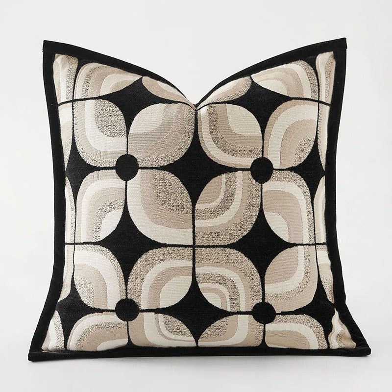 RegalRest Sofa Cushion Cover - Geometric Cushion Cover in Black and Khaki - Modern Elegance Kalsten