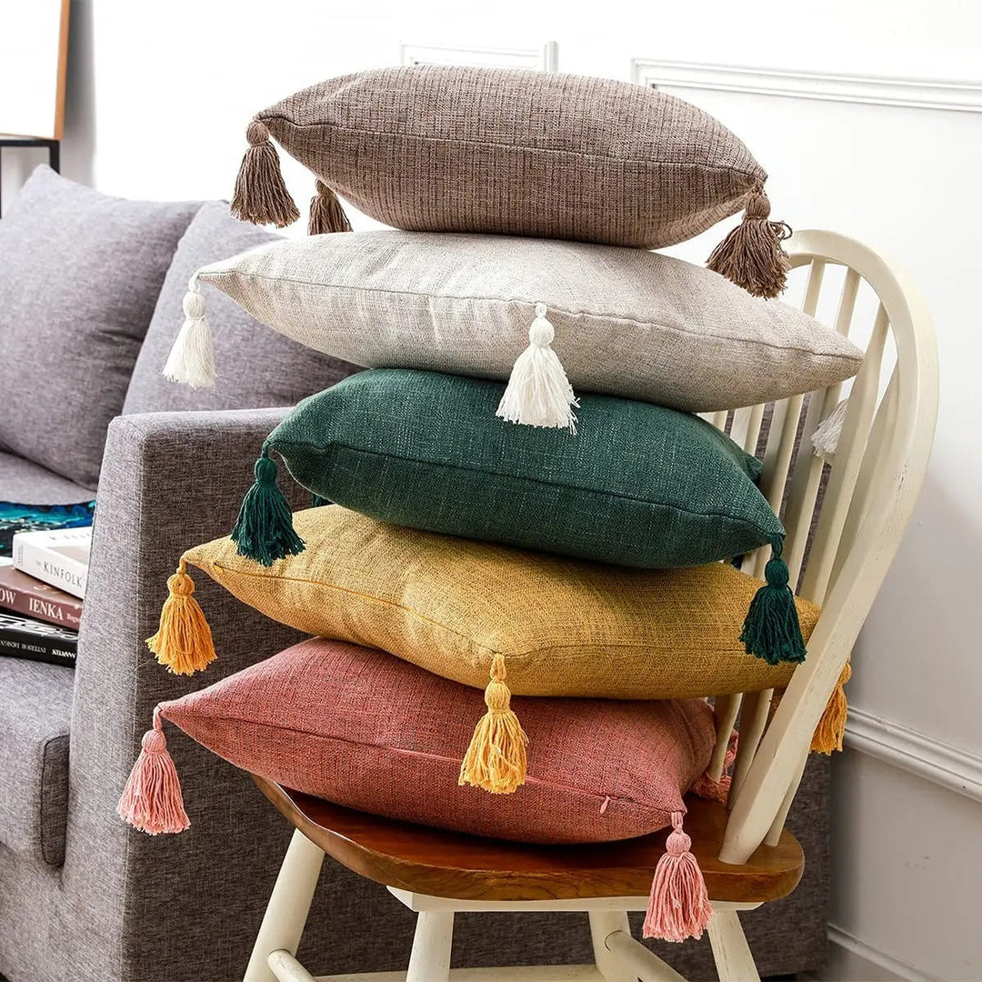 ImperialRest Cushion Cover - Elegant Linen Cushion Cover with Playful Tassels for Any Space Kalsten