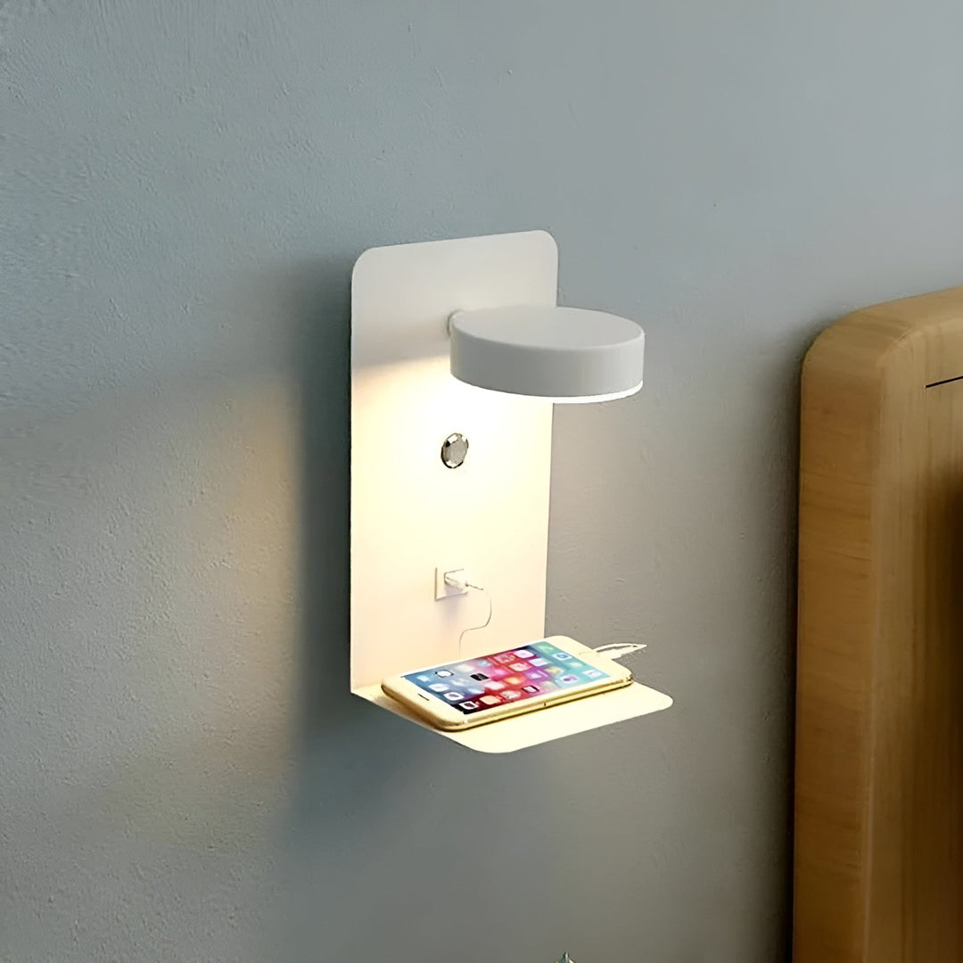 ChargeBright Luxe LED Wall Lamp with USB Charging Port - Modern Black-White Design Kalsten
