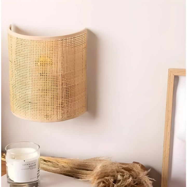 Contemporary Rattan Woven Wall Lamp - WeaveGlow | Kalsten