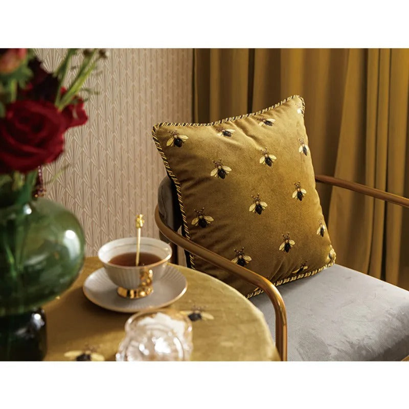Luxury Gold Pillow Case with Bee Print for Elegant Interiors Kalsten