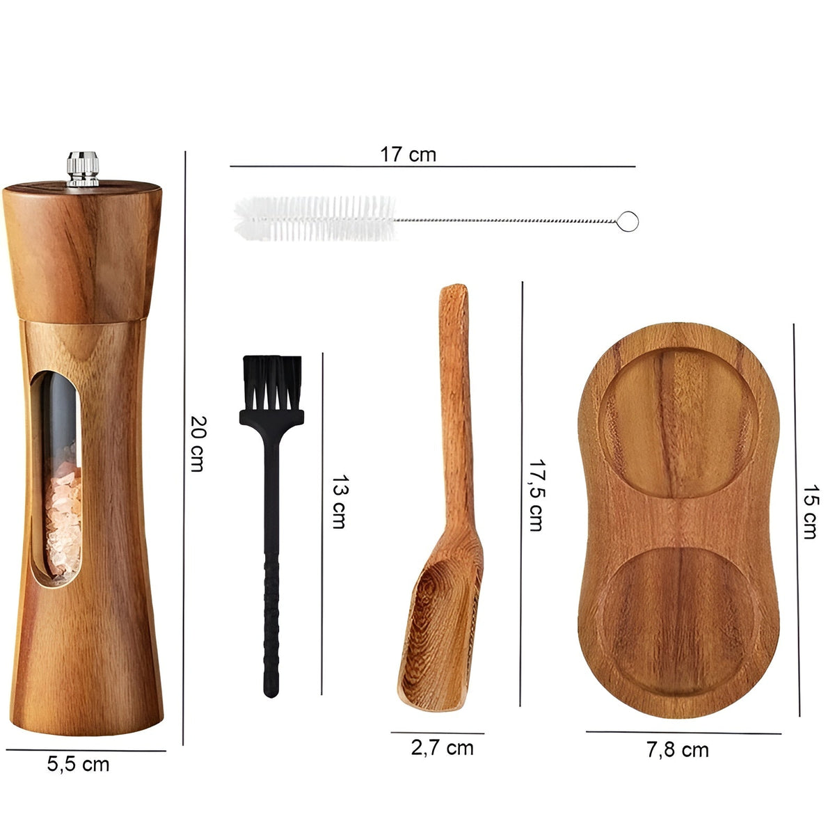 Skanto | SpiceCraft Manual Salt and Pepper Grinder Set – Wood Design with Acrylic Window Adjustable Grind Levels