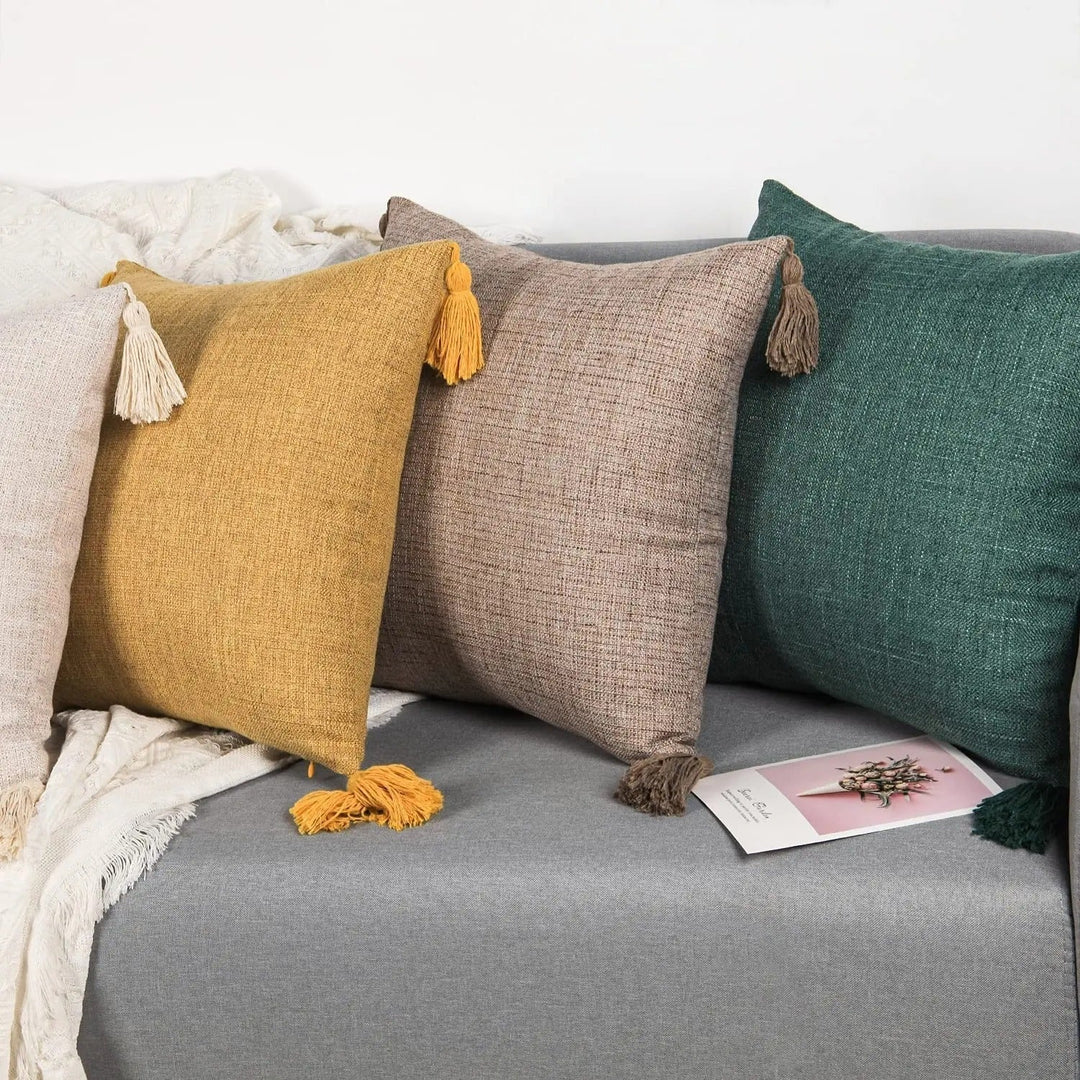 ImperialRest Cushion Cover - Elegant Linen Cushion Cover with Playful Tassels for Any Space Kalsten