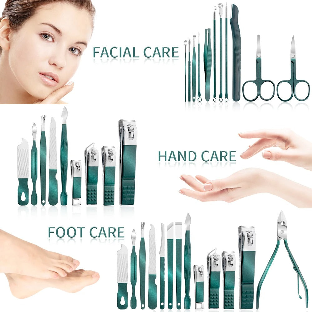 Kalsten | Stainless Steel Grooming Set | 7, 15, or 24-Piece Kits for Manicures & Pedicures at Home or Travel