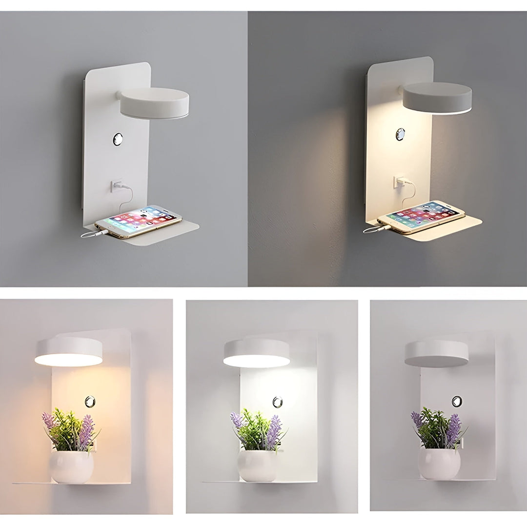 ChargeBright Luxe LED Wall Lamp with USB Charging Port - Modern Black-White Design Kalsten