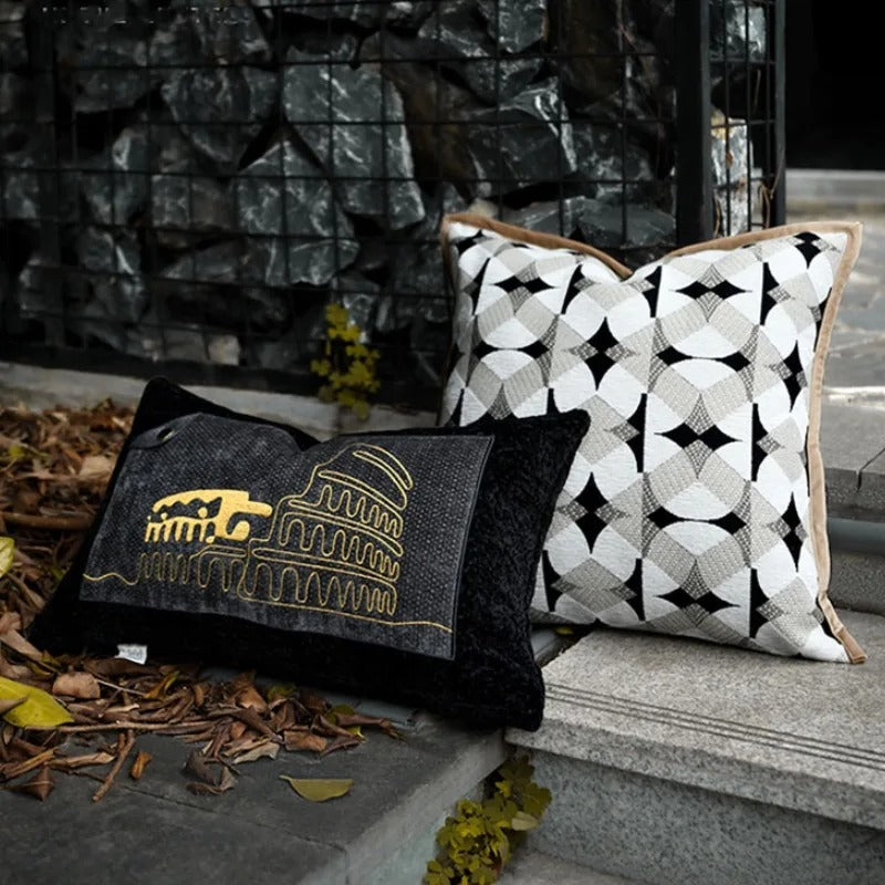 RegalRest Sofa Cushion Cover - Geometric Cushion Cover in Black and Khaki - Modern Elegance Kalsten