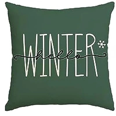 Christmas Cushion Cover - Festive Cushion Cover with Christmas Tree and Winter Theme - Green 45x45 cm Kalsten
