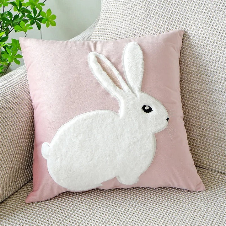VelourVista Cushion Cover - Cute Pink Rabbit Pillow for an Enchanting Interior Kalsten