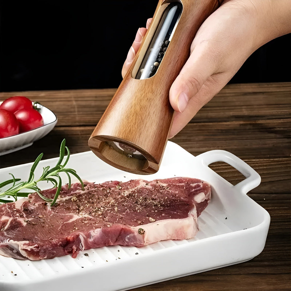 Skanto | SpiceCraft Manual Salt and Pepper Grinder Set – Wood Design with Acrylic Window Adjustable Grind Levels