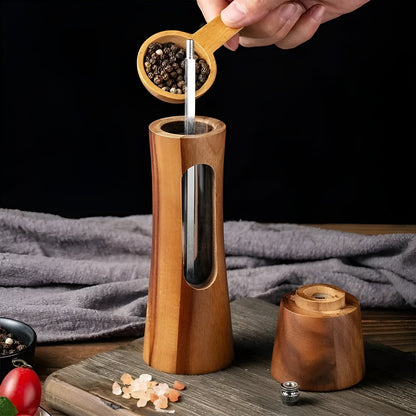 Skanto | SpiceCraft Manual Salt and Pepper Grinder Set – Wood Design with Acrylic Window Adjustable Grind Levels