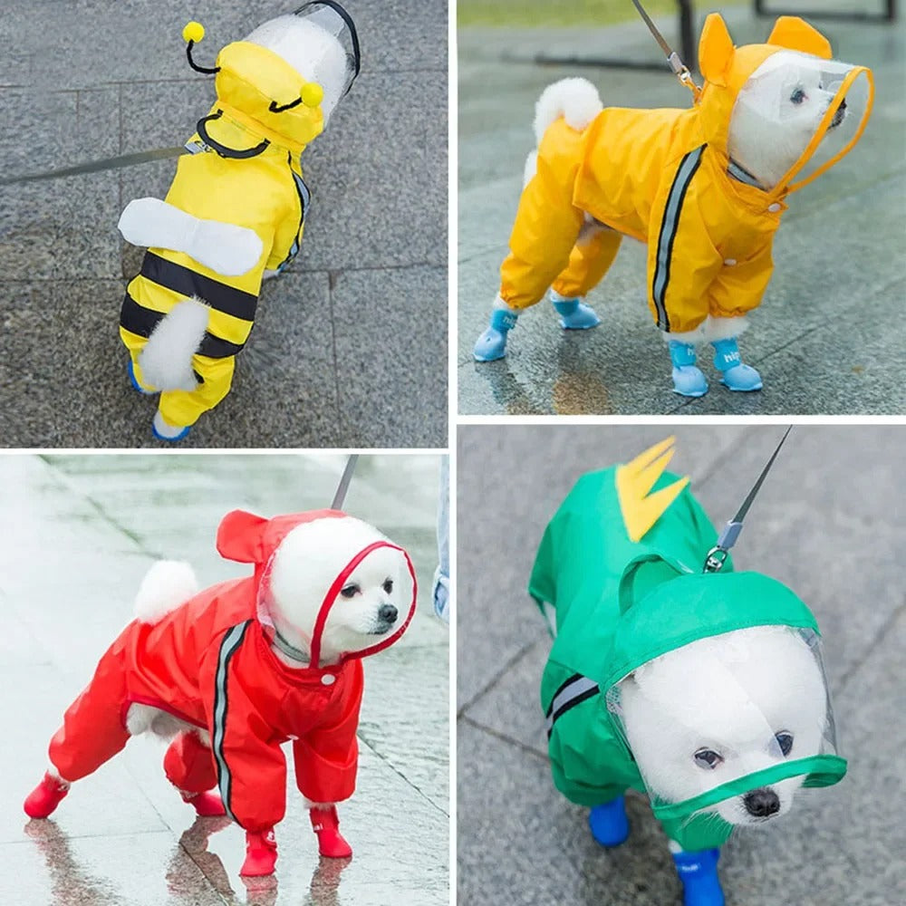 Kalsten | Adorable Bear-Themed Full Body Dog Raincoat with Reflective Safety Features