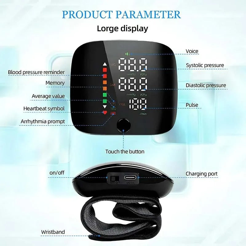 Skanto | Wrist Blood Pressure Monitor – Electronic Portable Sphygmomanometer with Voice Alert