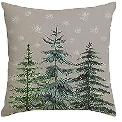 Christmas Cushion Cover - Festive Cushion Cover with Christmas Tree and Winter Theme - Green 45x45 cm Kalsten