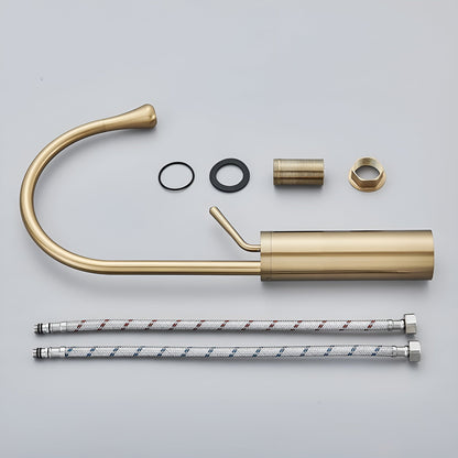 Basin mixer tap in a brushed look – Basin mixer tap, hot-cold mixer, brass tap for residential use | Karnz
