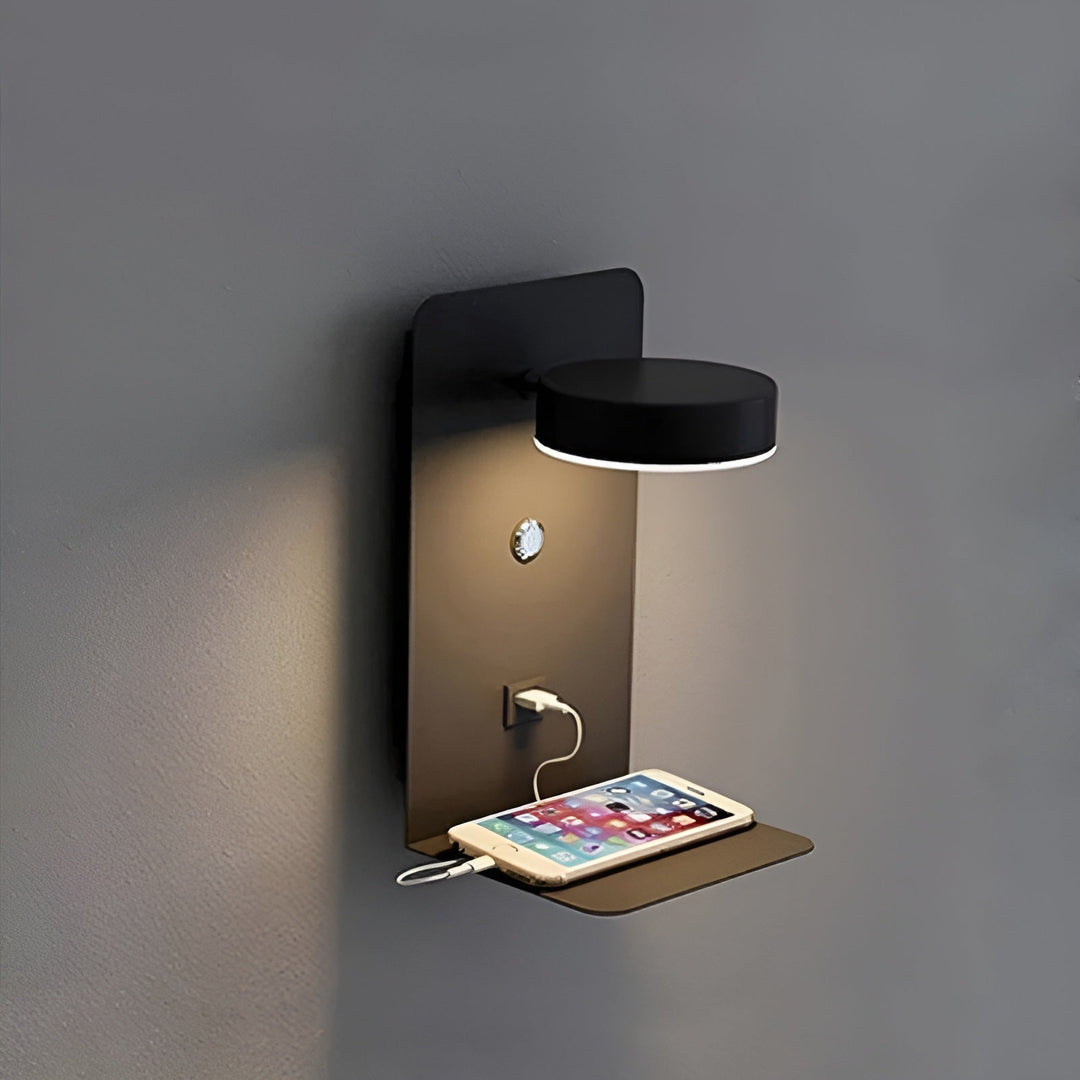 ChargeBright Luxe LED Wall Lamp with USB Charging Port - Modern Black-White Design Kalsten