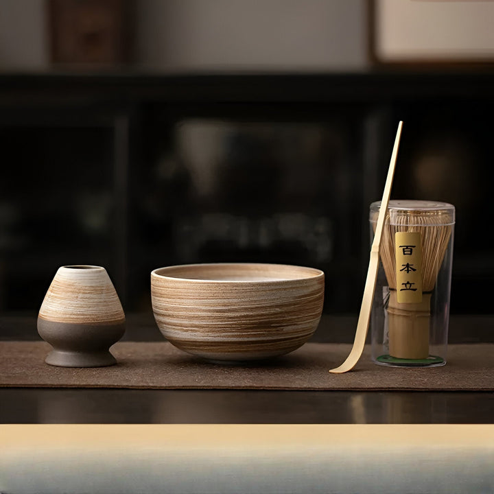 Japanese Matcha Tea Set Green 4-Piece Ceramic-3