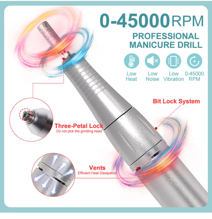 BowLift | ProNail 45000RPM Electric Nail File – Portable Rechargeable E-File for Manicure & Acrylic Nails | Low Noise